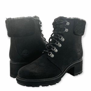 Timberland KINSLEY Black Nubuck Round Toe Lace Up WaterProof Women's Combat Boot